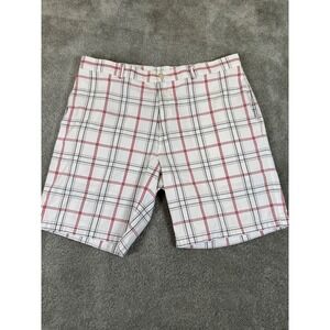 Pro Tour Mens Plaid Golf Shorts Size 38 White Red Black 100% Cotton Casual